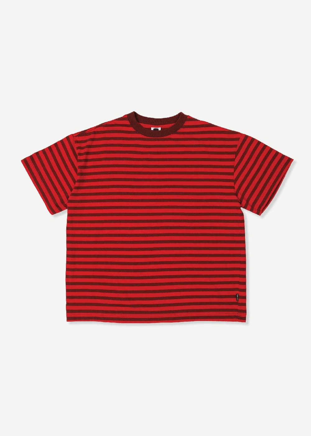 noon goons WOBBLE STRIPE T - RED/BURGUNDY