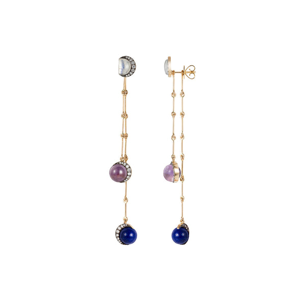 noor fares Noor Fares Moonstone Amethyst & Lapis Planet Chain Earrings