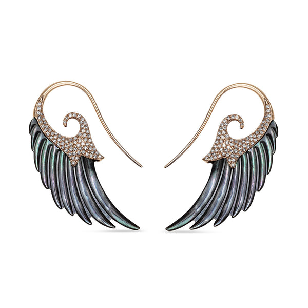 noor fares Noor Fares Mother of Pearl & Diamond Fly Me To The Moon Wings Earrings