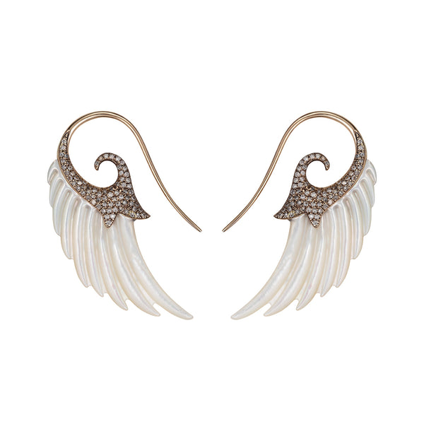 noor fares Noor Fares Mother of Pearl & Diamonds Fly Me to The Moon Wings Earrings