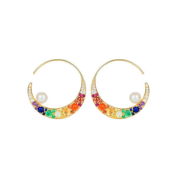 noor fares Noor Fares Large Moon Navratna Earrings