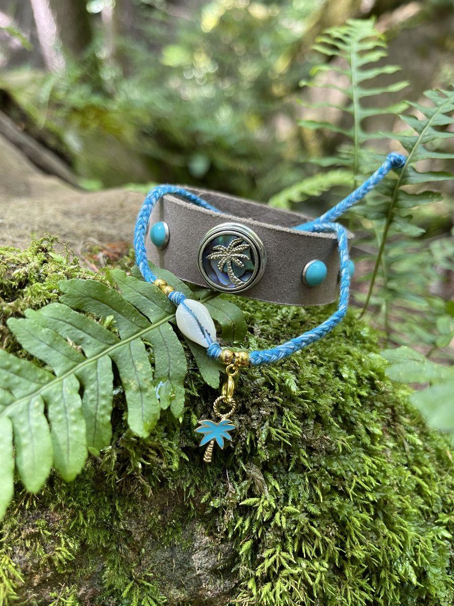 NOOSA Relic aqua hand braided cotton bracelet gold