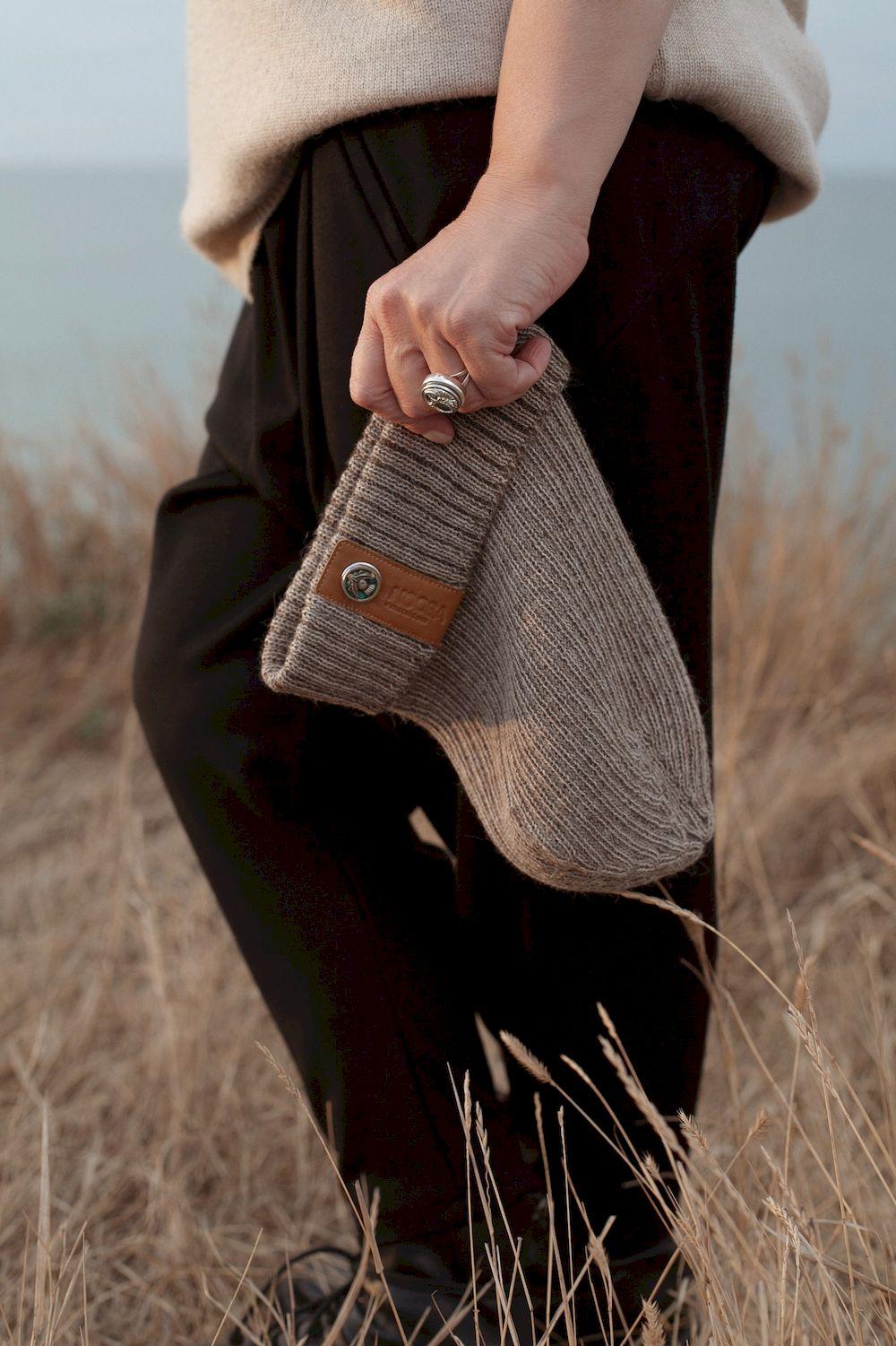 NOOSA Pachamama Alpaca Beanie Hat Taupe Brown Melange