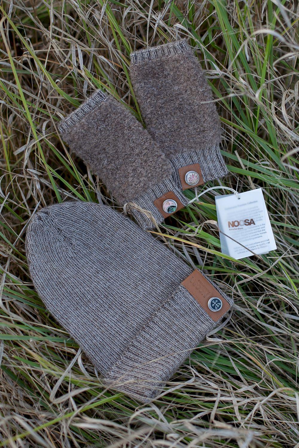 NOOSA Pachamama Alpaca Beanie Hat Taupe Brown Melange