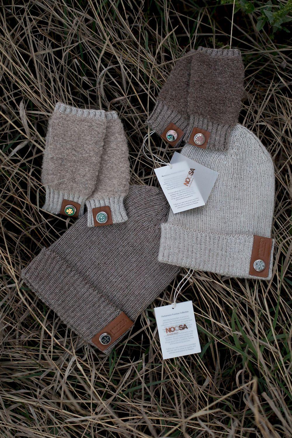 NOOSA Pachamama alpaca beanie hat taupe brown melange