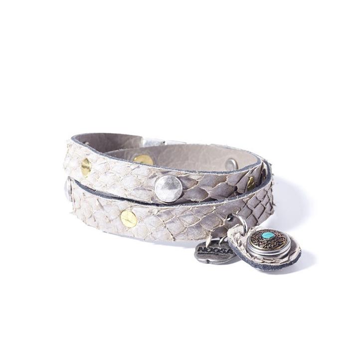 NOOSA Petite Salmon Leather Double Bracelet With Magnetic Lock Grey