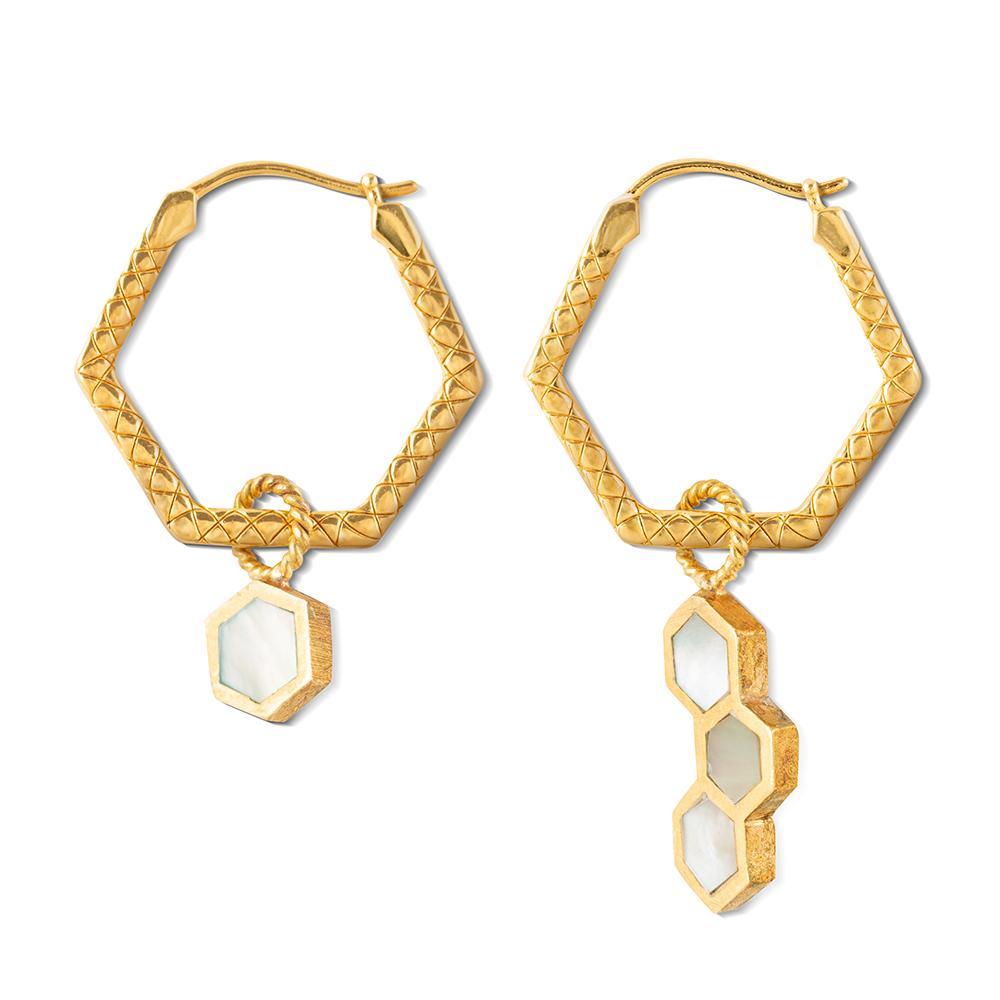 NOOSA Relic Hex Creole Earrings Gold Plated Silver (price Per Pair)