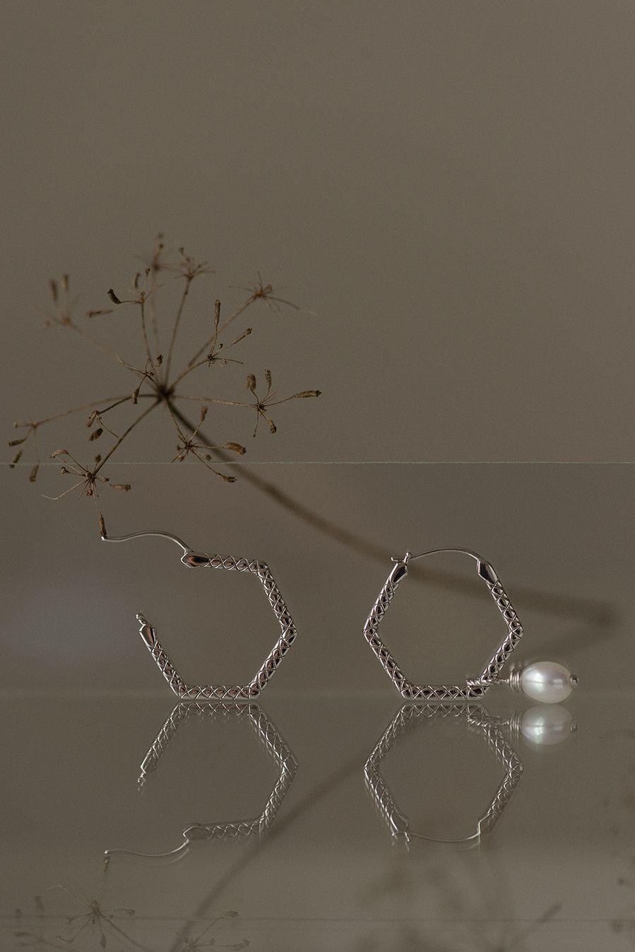 NOOSA Relic Hex Creole Earrings Silver (price Per Pair)