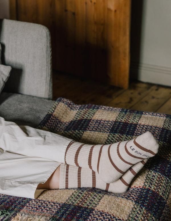 Nordic Muse Flax Stripe Boyfriend Socks Le Bon Shoppe