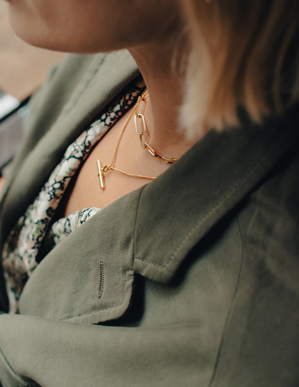 Nordic Muse Gold T-Bar Chain Necklace Tarnish-Free Gold Plating