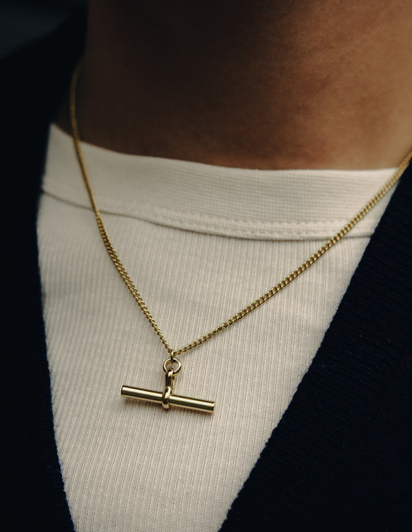 nordic muse Gold T-Bar Chain Necklace Tarnish-Free Gold Plating