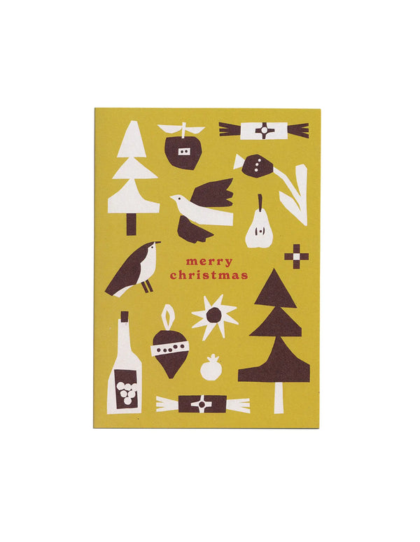 nordic muse Merry Christmas Yellow Greetings Card Cait McEniff