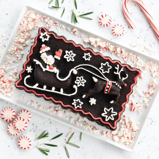 Nordic Ware Santa Sleigh Loaf Pan & Chocolate Peppermint Cake Mix