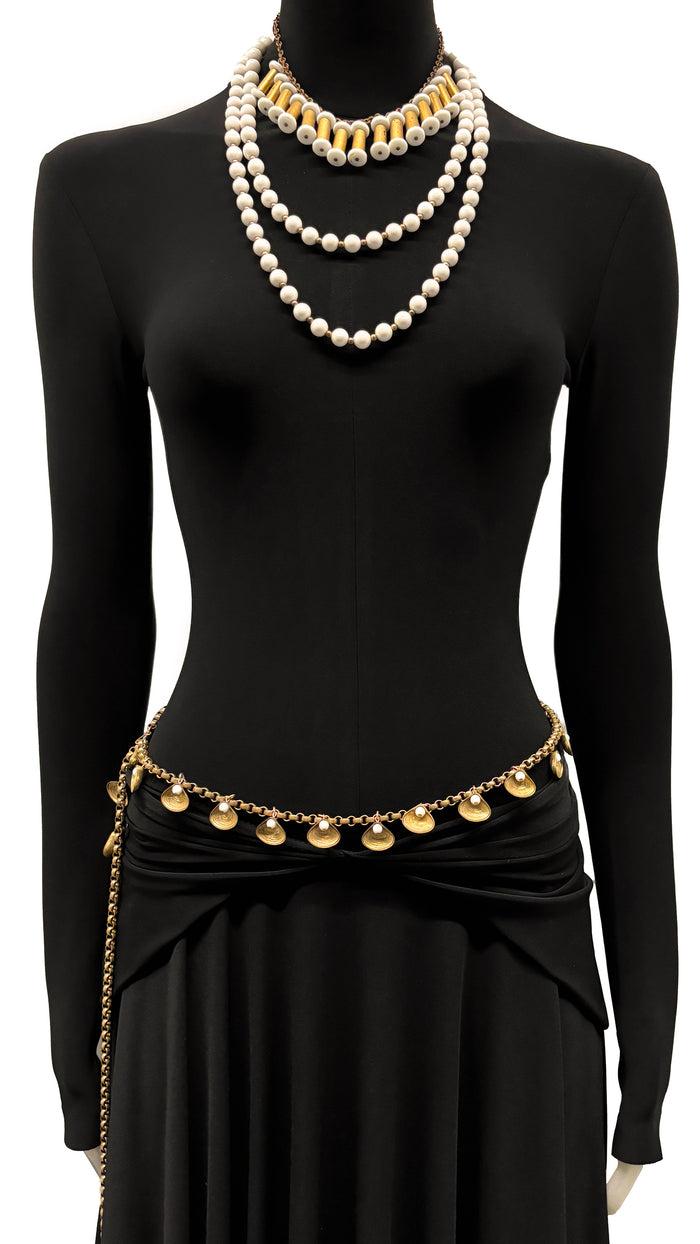 Norma Kamali BRASS BOX LINK BODY CHAIN WITH SEASHELL CHARMS