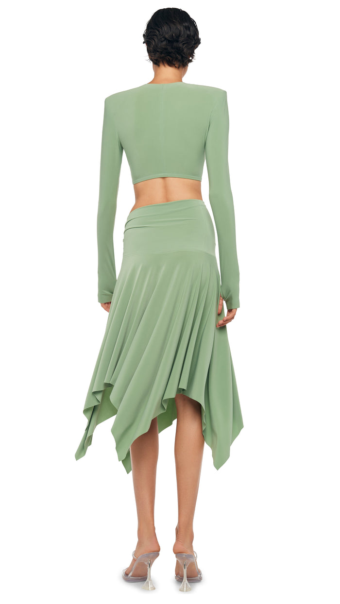 Norma Kamali CROPPED SHOULDER PAD LONG SLEEVE CREW TOP