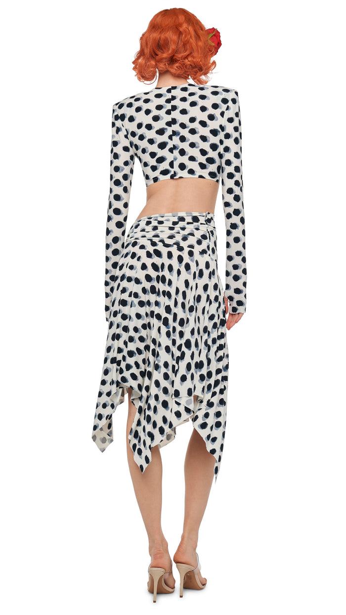 Norma Kamali CROPPED SHOULDER PAD LONG SLEEVE CREW TOP