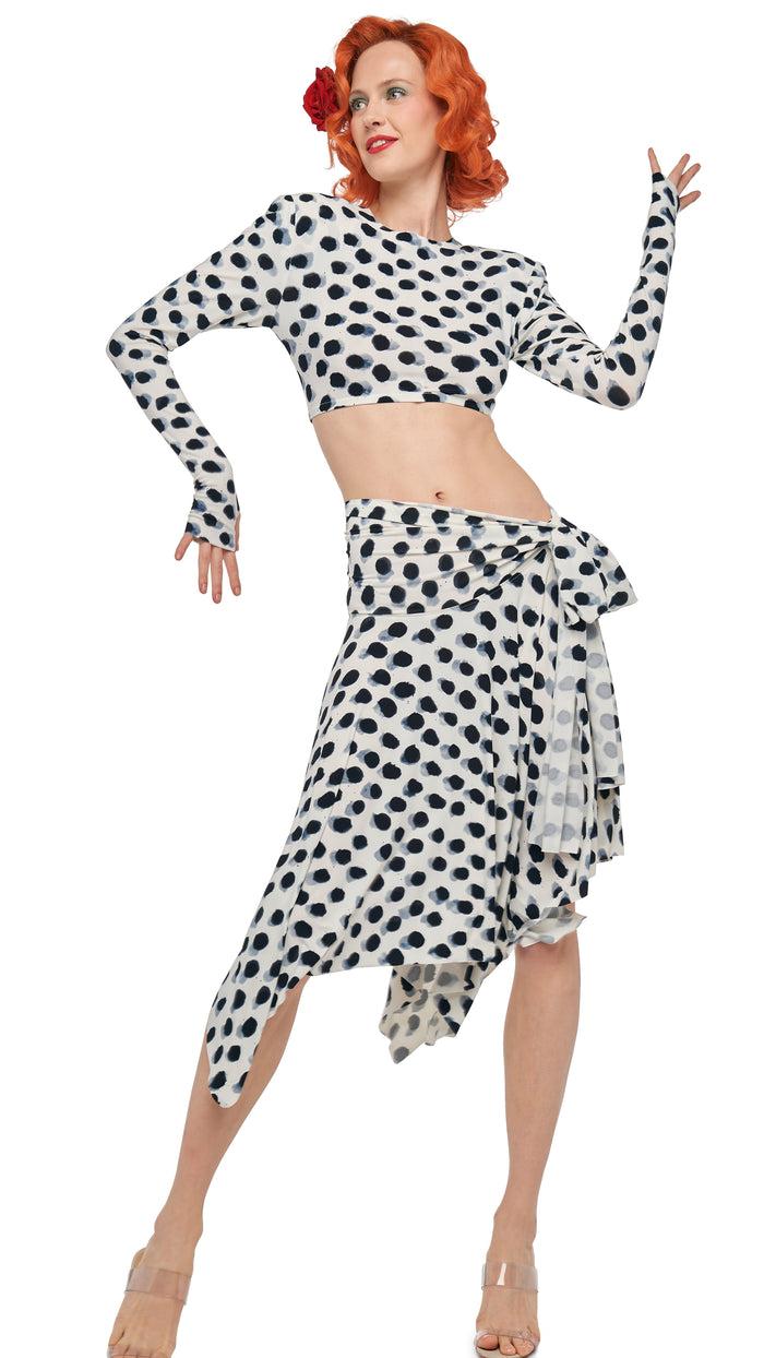 Norma Kamali CROPPED SHOULDER PAD LONG SLEEVE CREW TOP