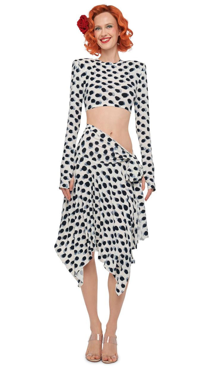 norma kamali CROPPED SHOULDER PAD LONG SLEEVE CREW TOP