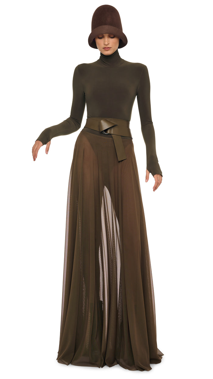 Norma Kamali FLARED SKIRT TO FLOOR W/ LEGGING W/ FOOTIE