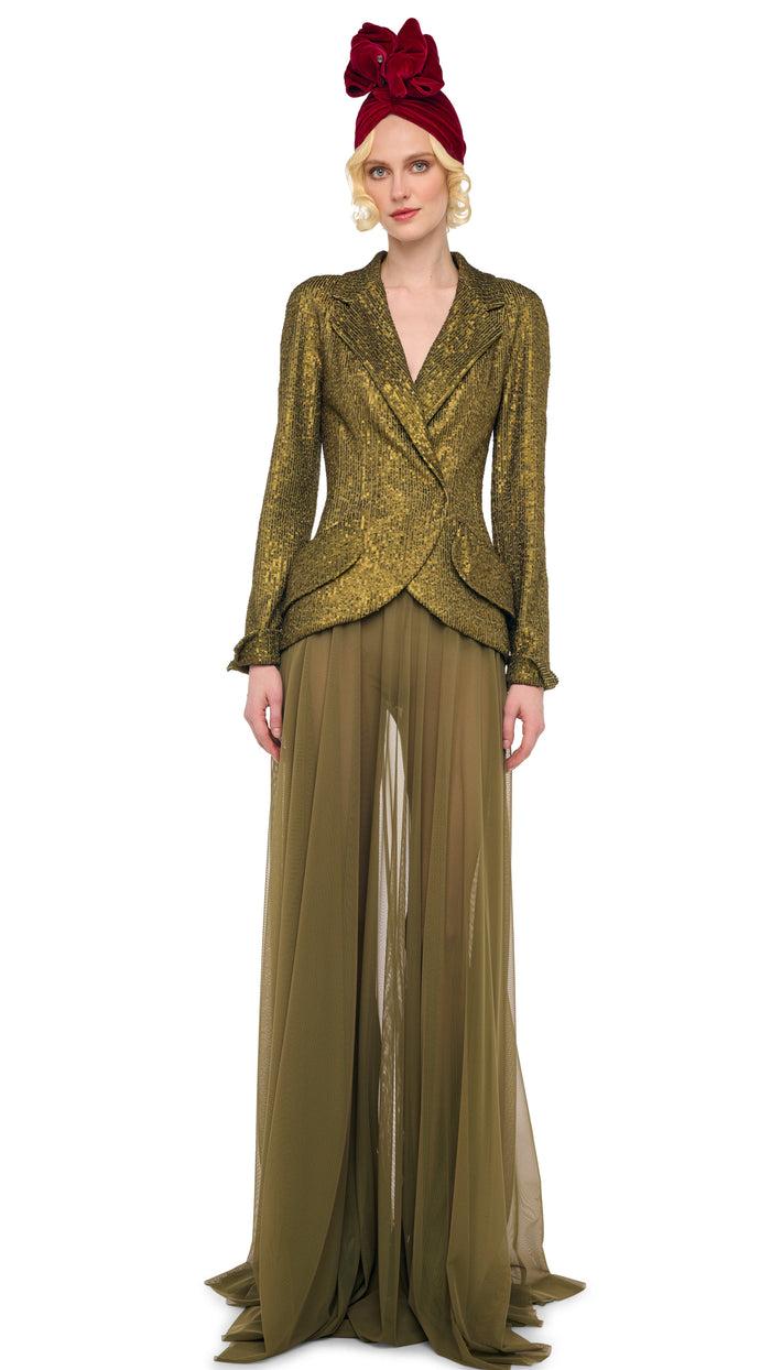 norma kamali FLARED SKIRT TO FLOOR W/ LEGGING W/ FOOTIE