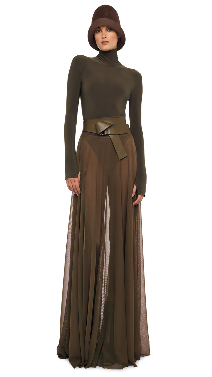 norma kamali FLARED SKIRT TO FLOOR W/ LEGGING W/ FOOTIE