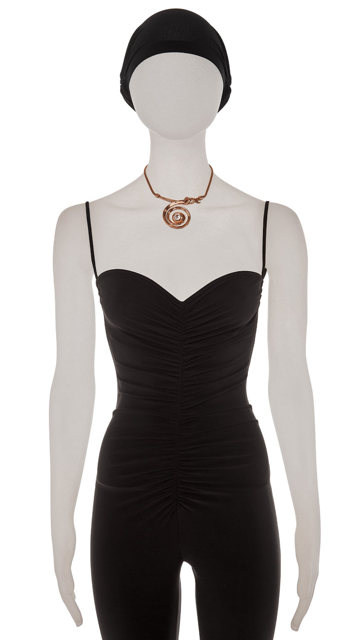 norma kamali GOLD SWIRL WITH CRYSTAL PENDANT NECKLACE