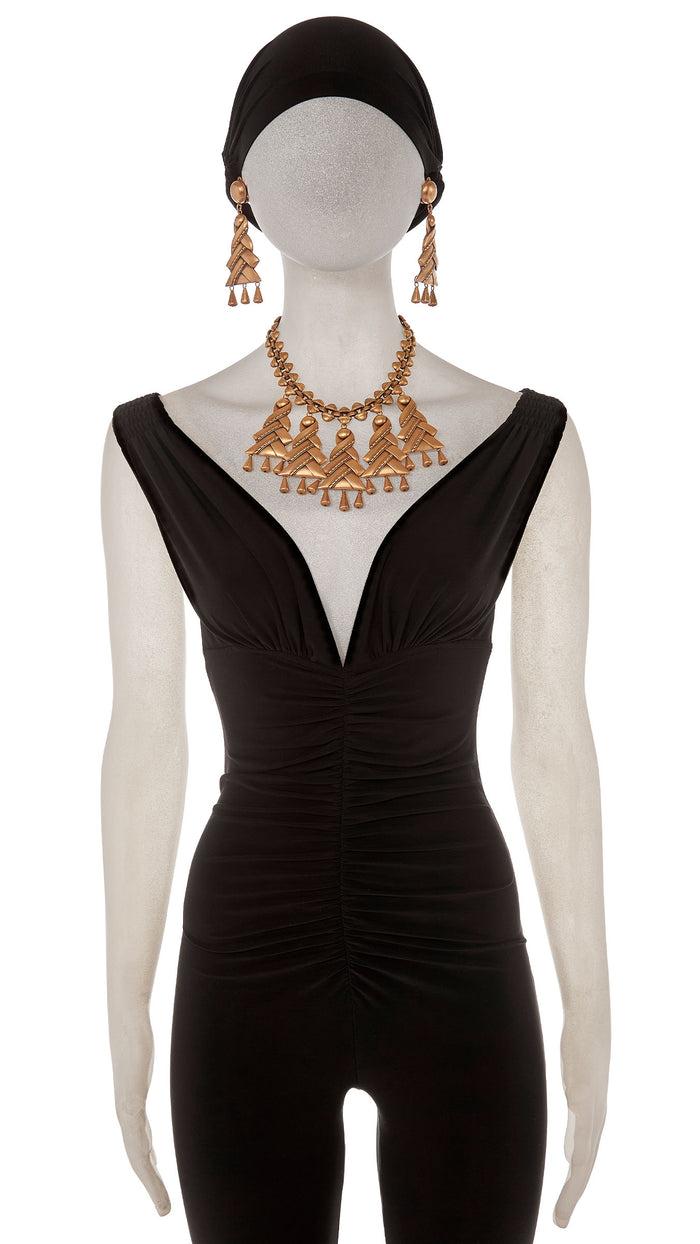 norma kamali HOLLYWOOD REGENCY STYLE BIB PENDANT NECKLACE WITH MATCHING EARRINGS