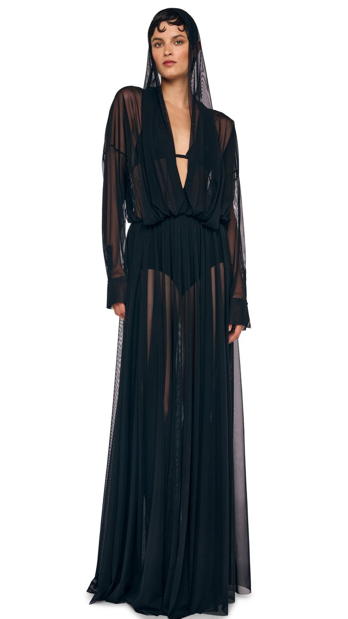 norma kamali HOODED SUPER OS BF NK SHIRT FLARED GOWN