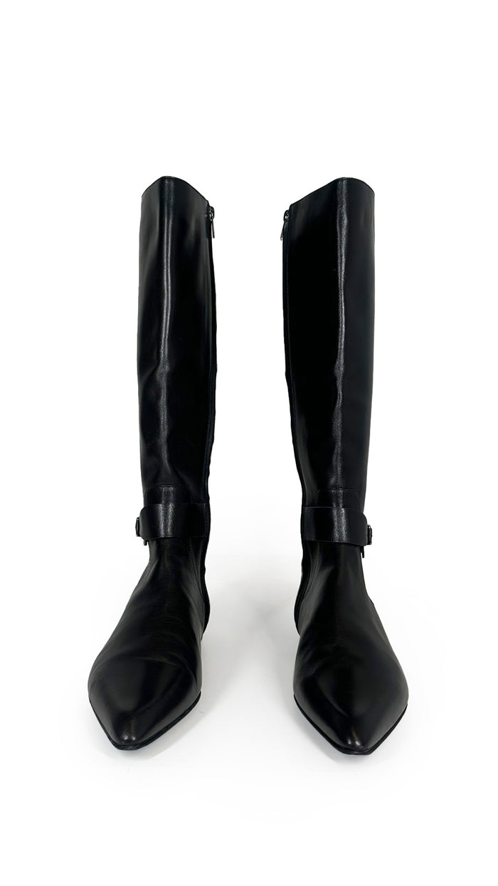Norma Kamali JIL SANDER RIDING LEATHER BOOT WITH BUCKLE