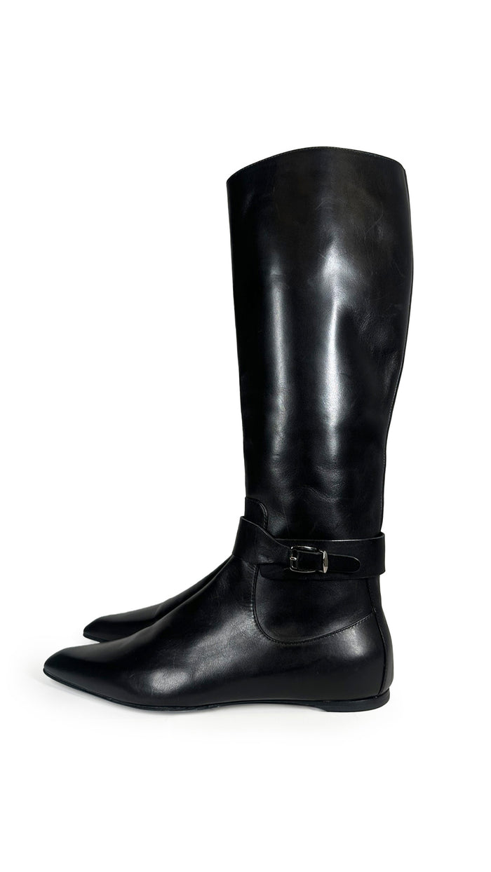 norma kamali JIL SANDER RIDING LEATHER BOOT WITH BUCKLE