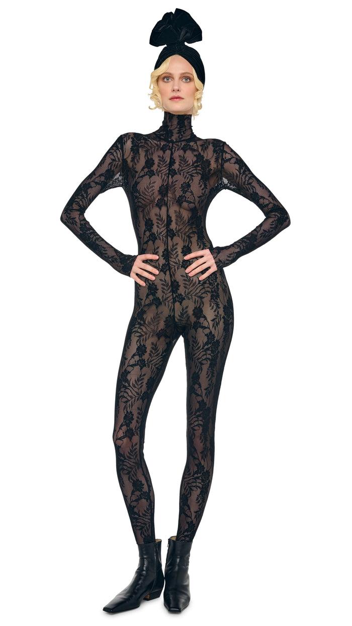 Norma Kamali LONG SLEEVE SLIM FIT TURTLE CATSUIT W/ FOOTIE