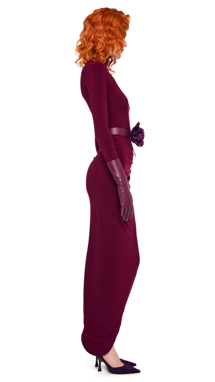 Norma Kamali LONG SLEEVE TURTLE NECK SIDE DRAPE GOWN