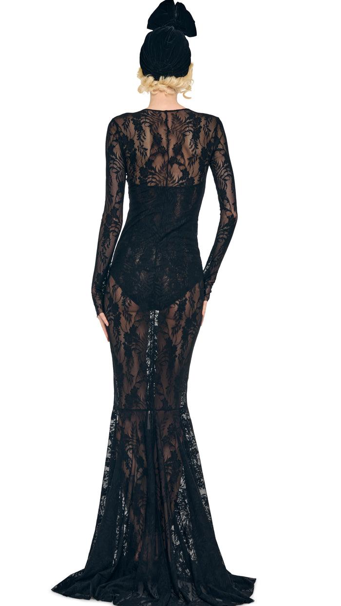 Norma Kamali LONG SLEEVE V NECK SHIRRED FRONT FISHTAIL GOWN