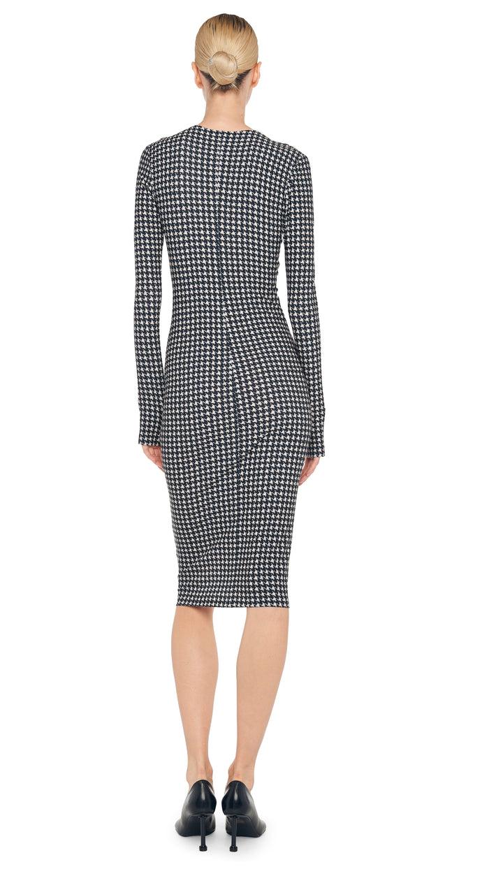 Norma Kamali LONG SLEEVE VNECK SHIRRED FRONT DRESS TO KNEE