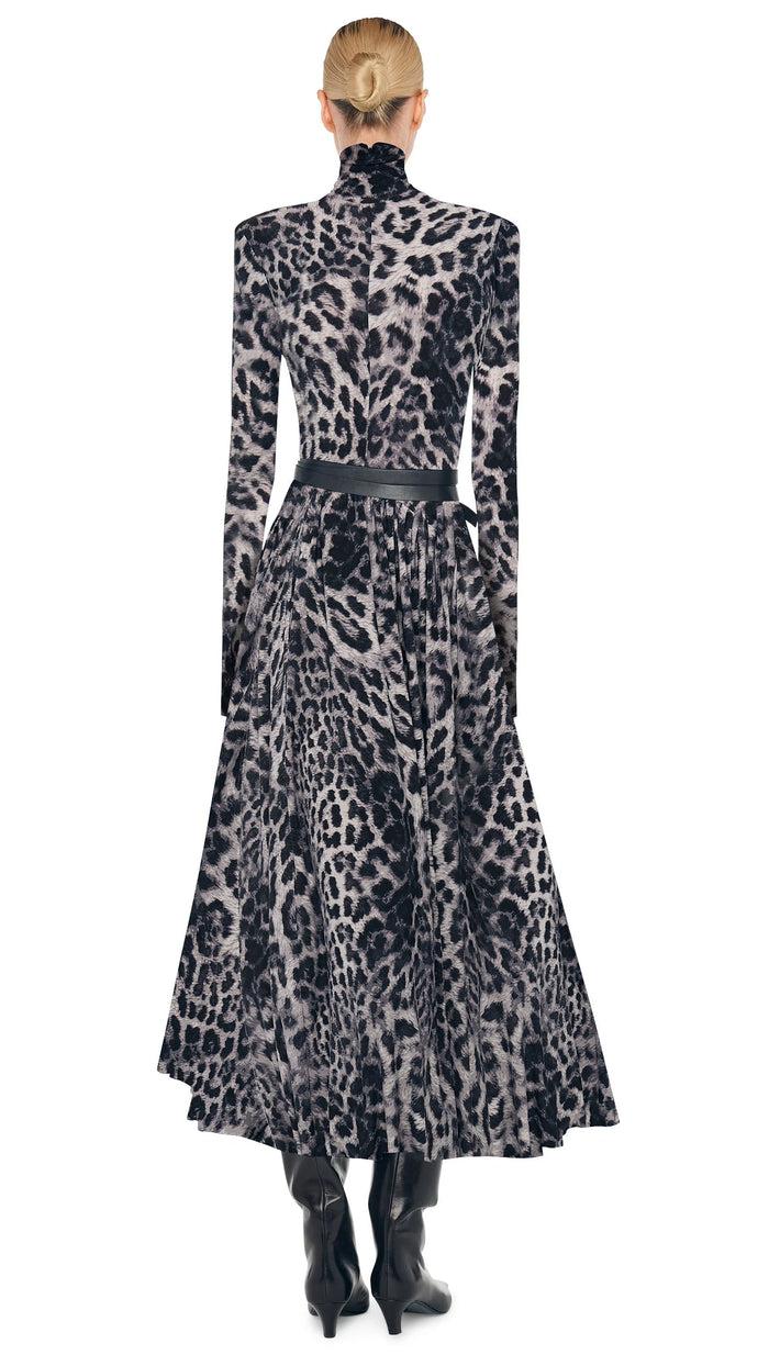 Norma Kamali LS SHOULDER PAD TURTLE FLARED DRESS TO MIDCALF