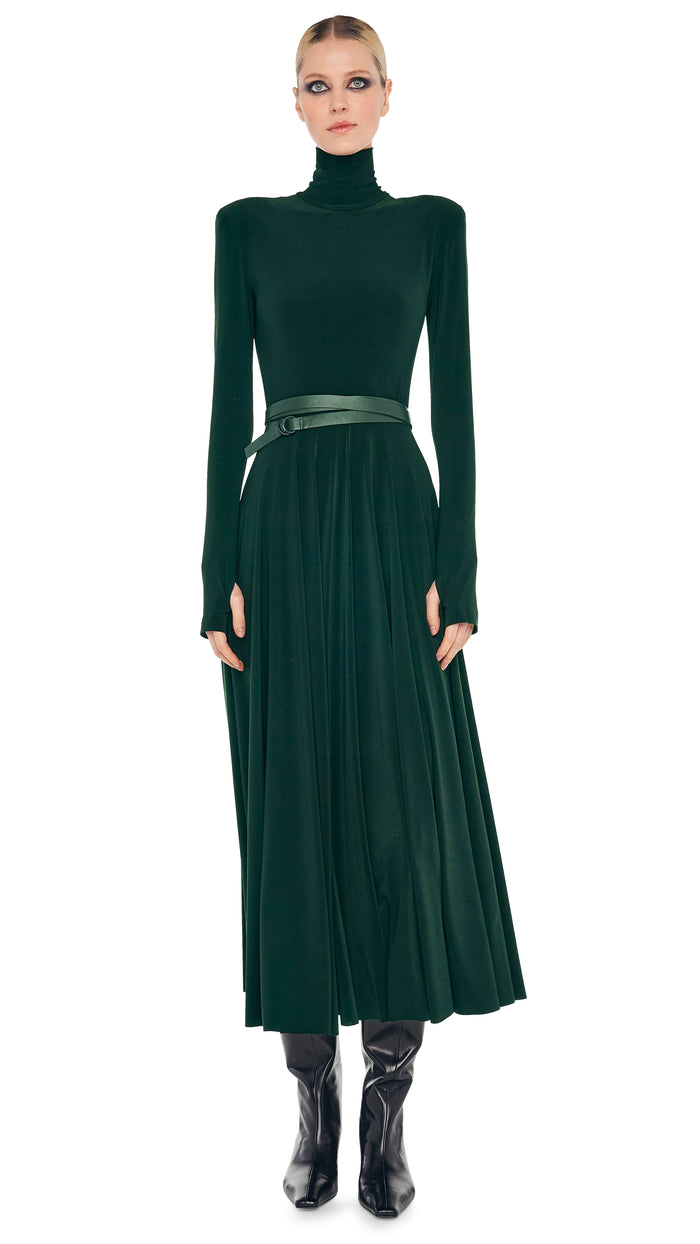 norma kamali LS SHOULDER PAD TURTLE FLARED DRESS TO MIDCALF