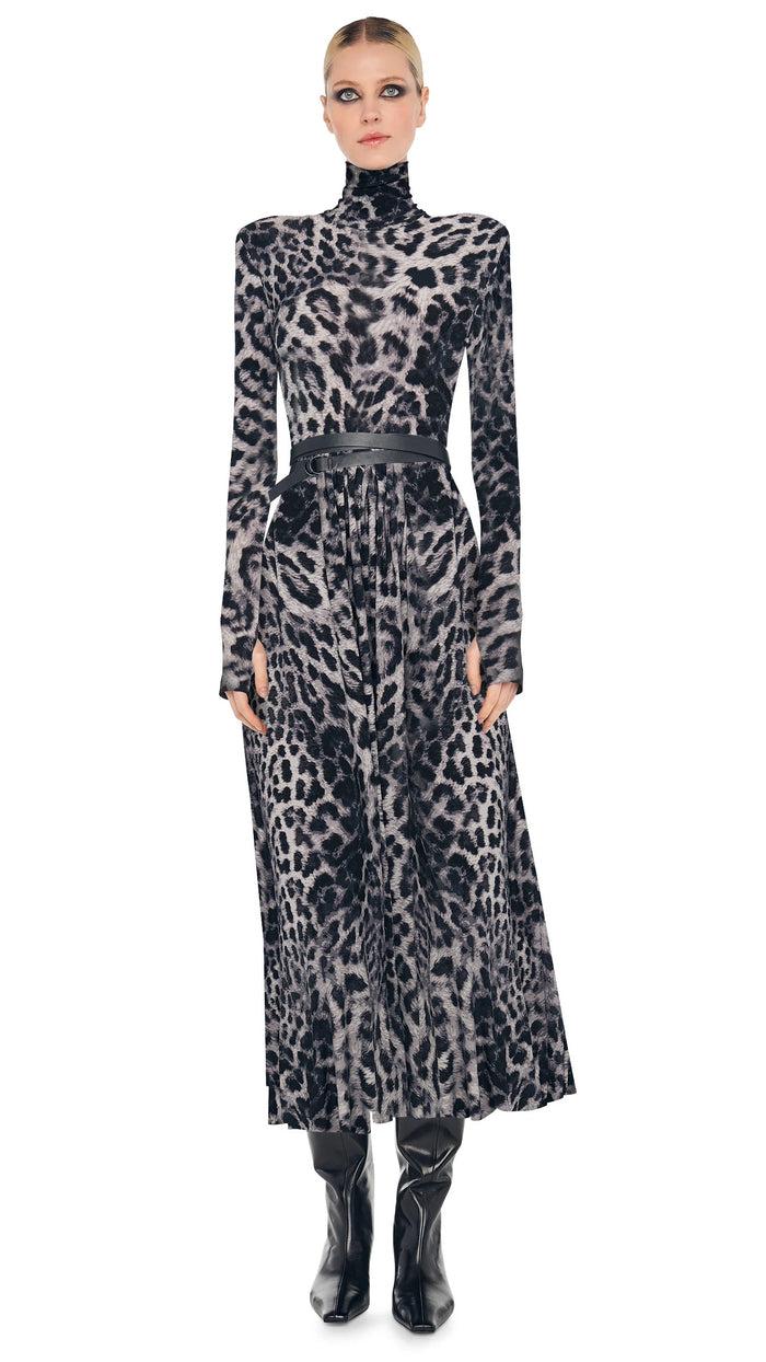 norma kamali LS SHOULDER PAD TURTLE FLARED DRESS TO MIDCALF