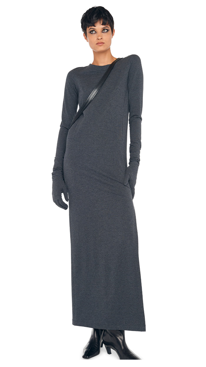 Norma Kamali LS TAILORED DRESS TO ANKLE W/ SIDE SLIT
