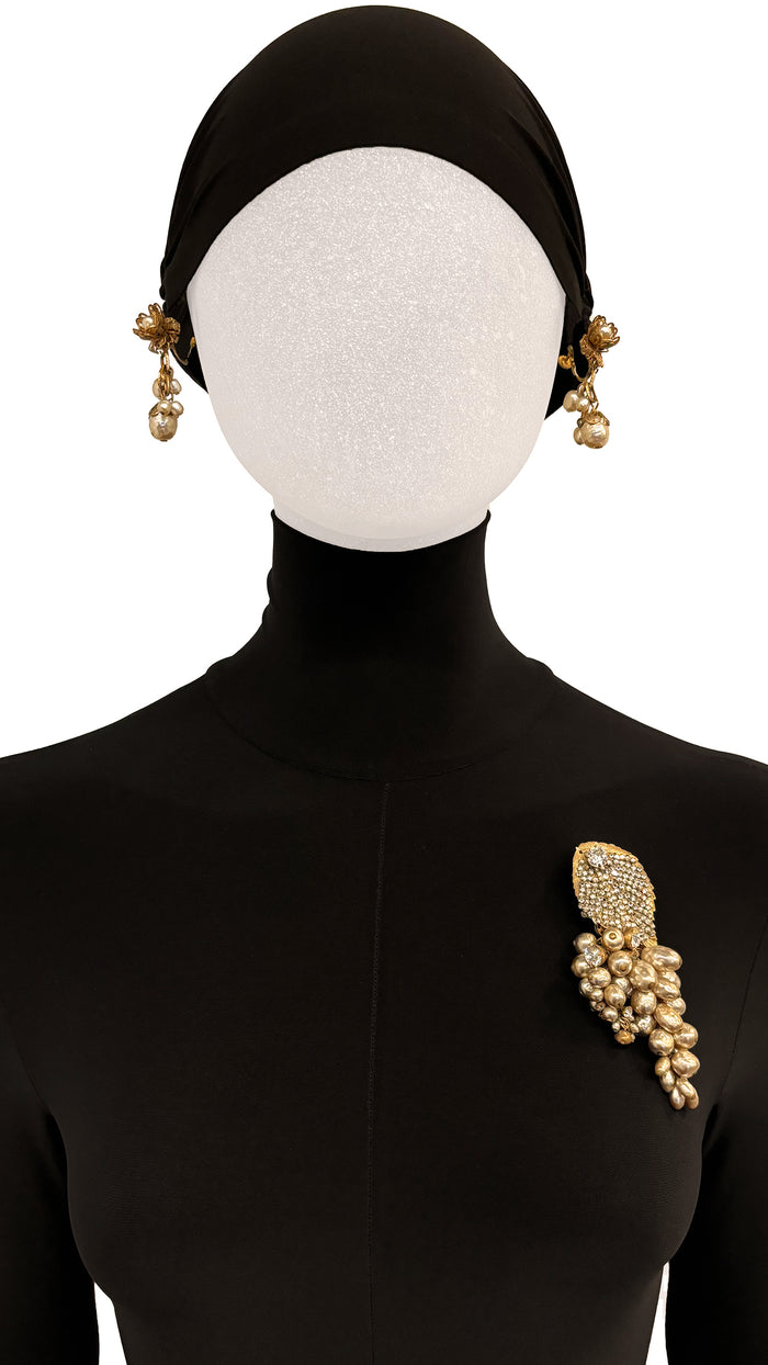 Norma Kamali MIRIAM HASKELL BEAD/STONE BROOCH AND EARRINGS SET