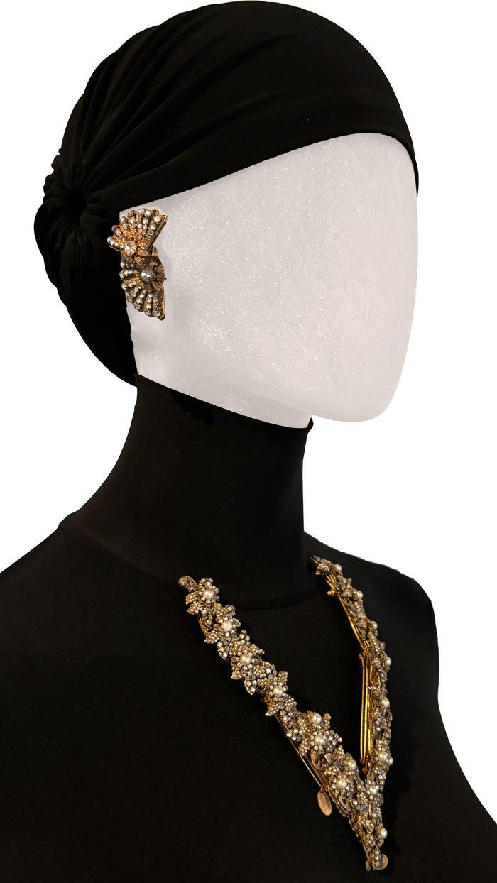 Norma Kamali MIRIAM HASKELL BRASS/PEARL/STONE BROOCH