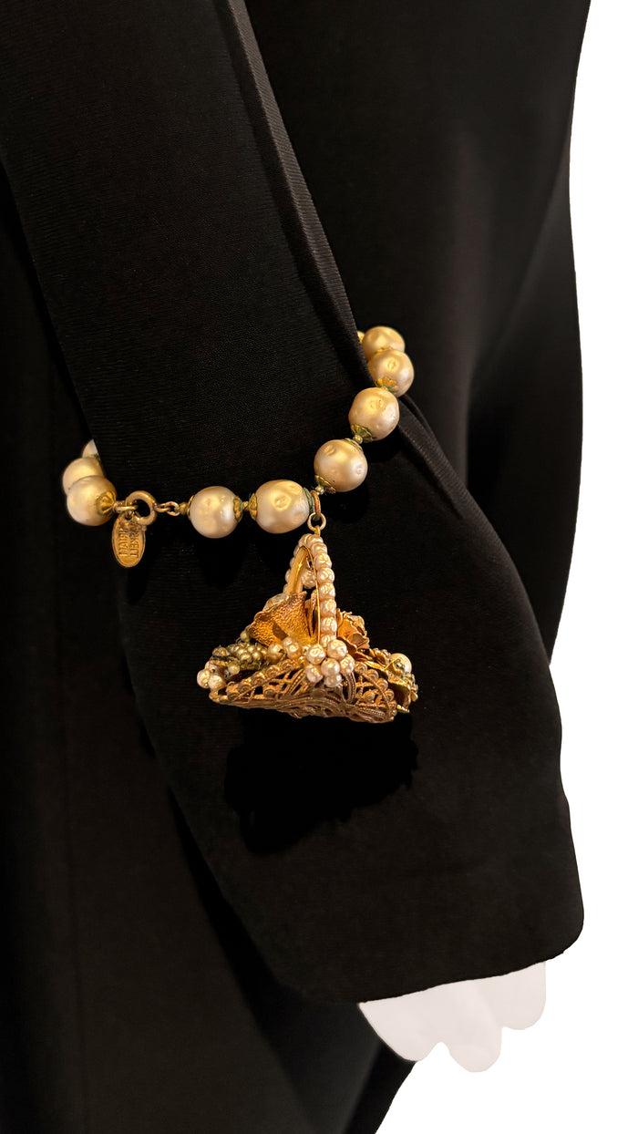 Norma Kamali MIRIAM HASKELL BRASS/PEARL/STONE EARRING AND BRACELET SET