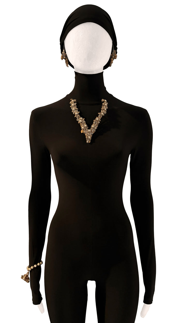 norma kamali MIRIAM HASKELL BRASS/PEARL/STONE EARRING AND BRACELET SET