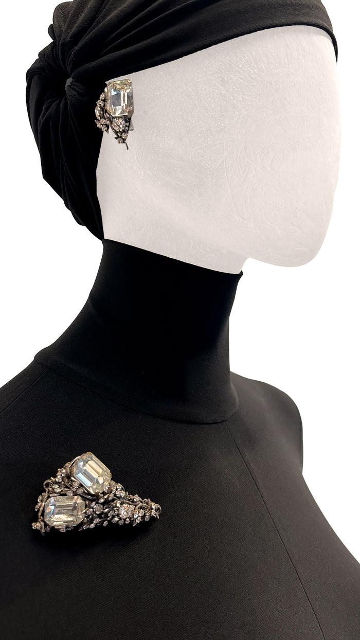 Norma Kamali MIRIAM HASKELL STONE/BRASS BROOCH EARRING & BRACELET SET