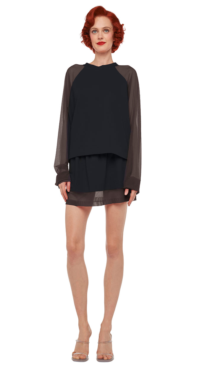 norma kamali BOYFRIEND MINI SKIRT W/ MESH