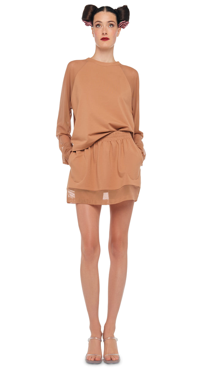 norma kamali BOYFRIEND MINI SKIRT W/ MESH