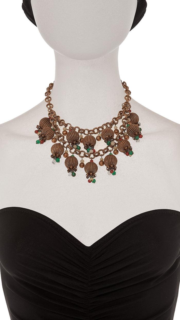 Norma Kamali BRASS & COLOR BEADED TIERED NECKLACE