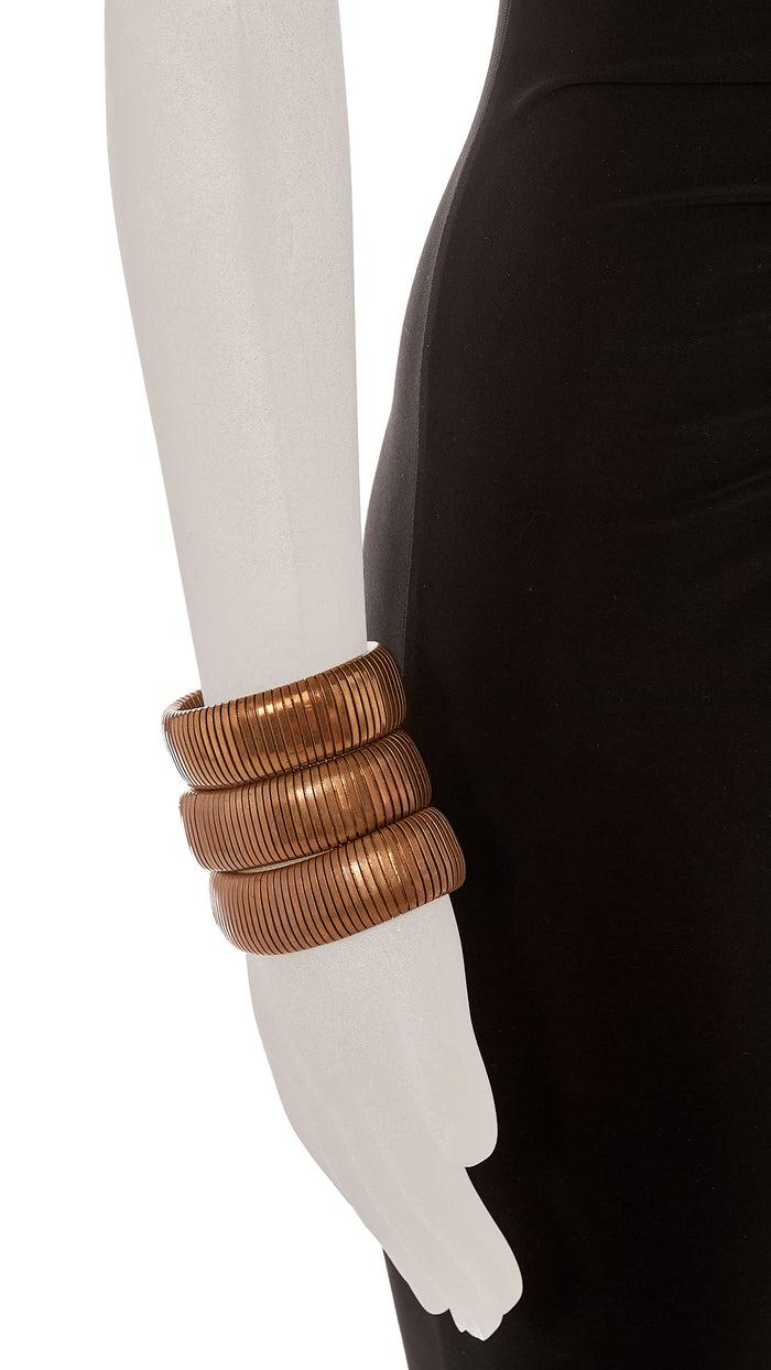 norma kamali BRASS RIBBED BANGLE SET OF 3