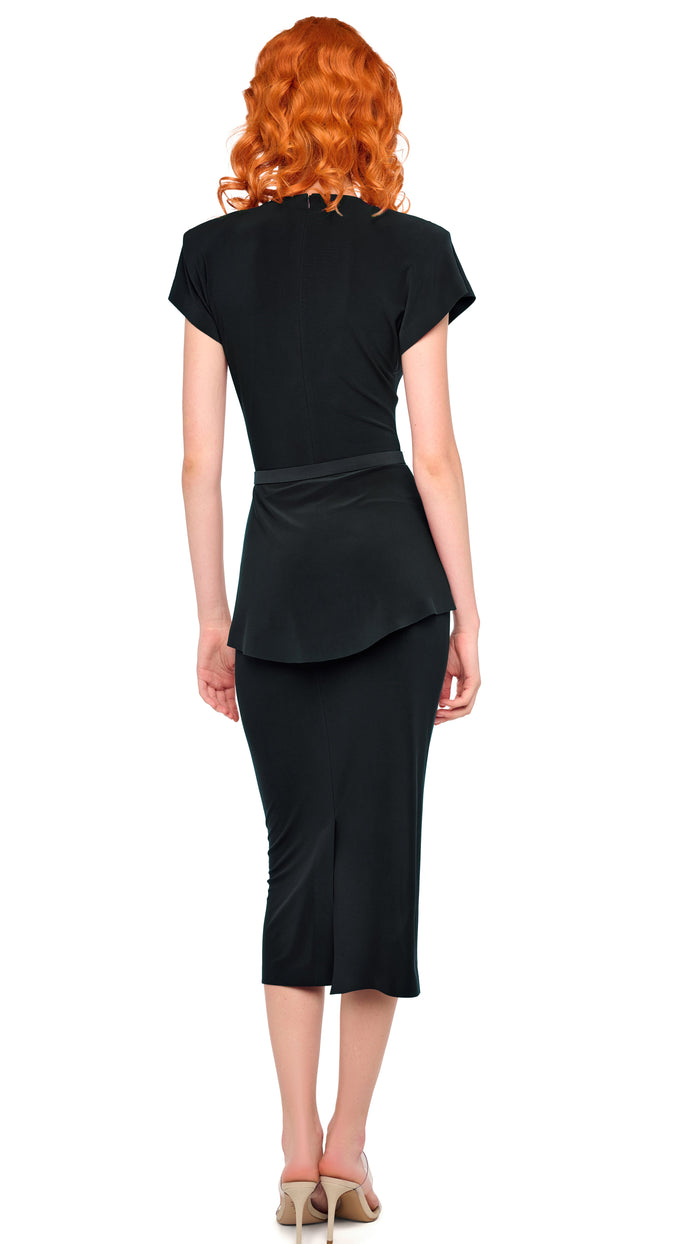 Norma Kamali CAP SLEEVE PEPLUM DRESS