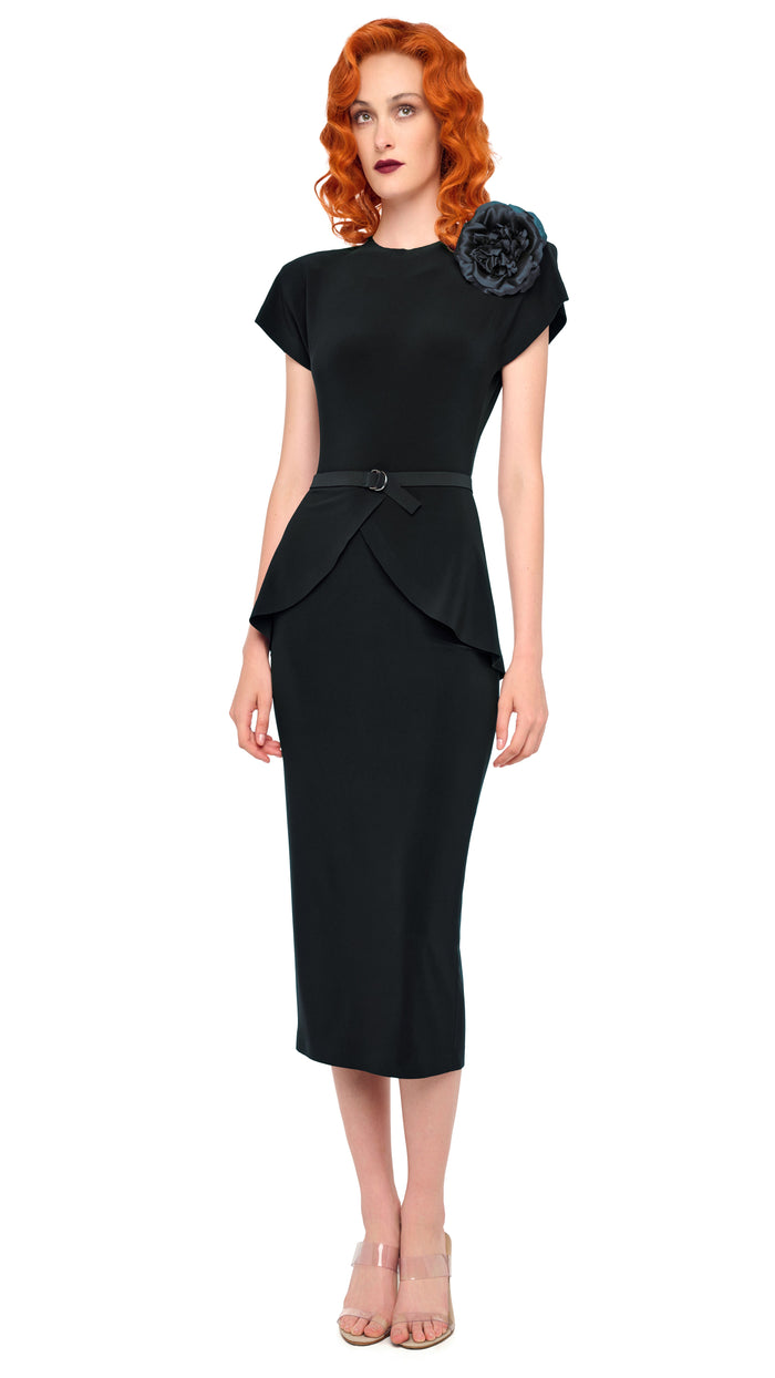 norma kamali CAP SLEEVE PEPLUM DRESS
