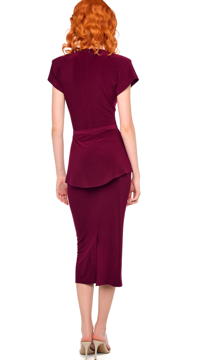 Norma Kamali CAP SLEEVE SHOULDER PAD PEPLUM DRESS